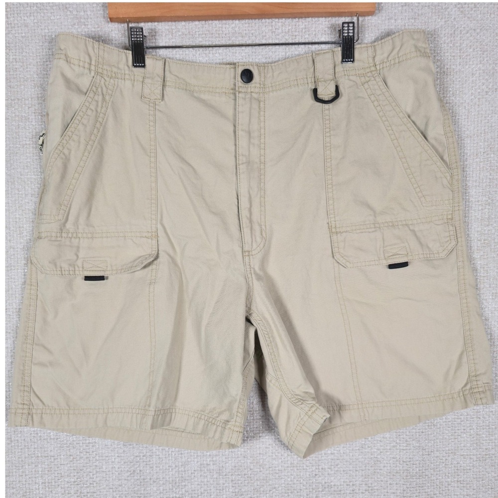 Wrangler Authentic‎ Issue Mens Tan Khaki Cotton Cargo Shorts Sz 42 Elastic Waist